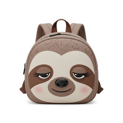 Fototapeta premium Cute cartoon sloth face brown backpack for school or travel accessories fun design transparent background