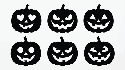 Obraz premium Six black stylized pumpkins with various carved faces for halloween decorations and symbols