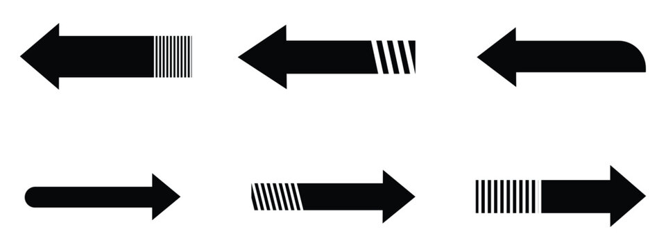 Black long arrow pointing to the right. Straight long arrow icon, right thin line, black cursor, horizontal element, icon isolated on white background. Vector illustration.