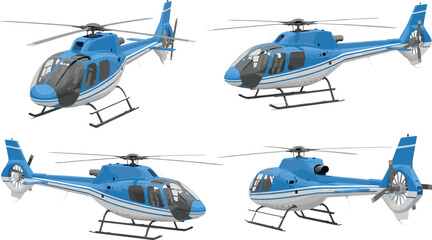 Blue helicopter aircraft collection different angles aviation transport chopper flying machine flat vector illustration set isolated © EdGe Creative