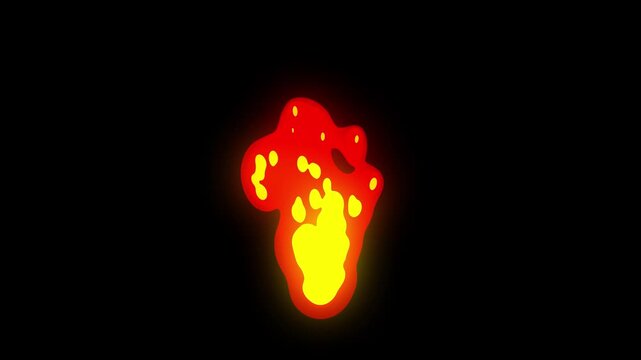 2D cartoon fire flame animation, glowing orange and yellow energy effect on black background, Loopable Flame, Seamless looping fire with light smoke motion graphics for video overlay. 4k video