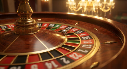 Macro view of spinning roulette wheel with silver ball
