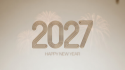 Obraz premium Elegant golden numbers signify the welcoming of the year 2027 with soft background fireworks display