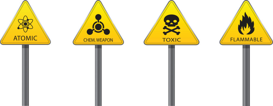 Yellow Hazard and Safety Warning Traffic Sign Set.