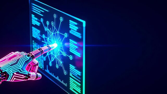 robot hand interacting with digital interface