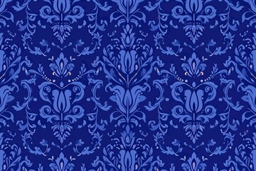 Fototapeta premium Luxury Purple Damask Seamless Pattern with Elegant Floral Scrolls and Classic Victorian Ornament Backdrop