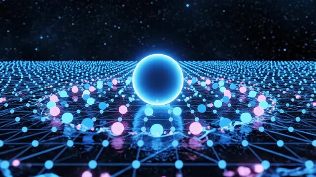 Glowing blue orb on a network of connections in space