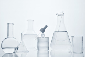 Laboratory research glassware preparing cosmetic or medical liquid