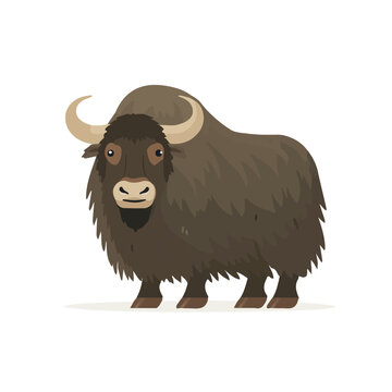 2D flat vector illustration of Yak, clean and minimal icon style, isolated on white background.