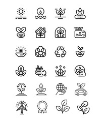 Fototapeta premium collection of simple, hand-drawn line art icons representing Ecology and Sustainability Line Icon Set for Green Energy and Nature