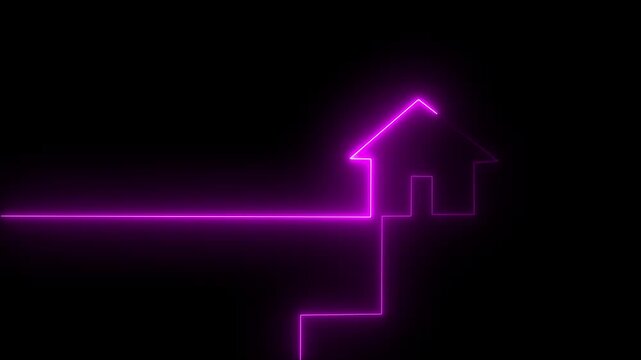 Home icon house sign glowing neon lights seamless loop animation.HD video black background house sign glowing neon lights.