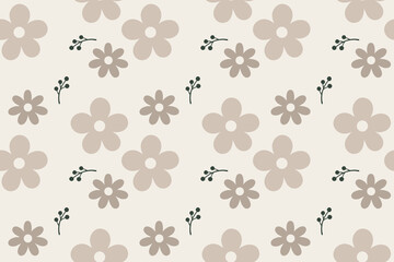 Fototapeta premium Minimal Beige Floral Seamless Pattern, Neutral Spring Flower Repeat Background