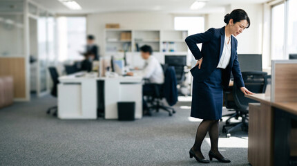Fototapeta premium Businesswoman Experiencing Sciatica Pain at Office – Lower Back Pain During Work