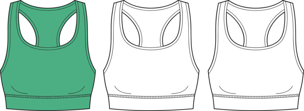 Three Green and White Sports Bras with Different athletic wear racerback