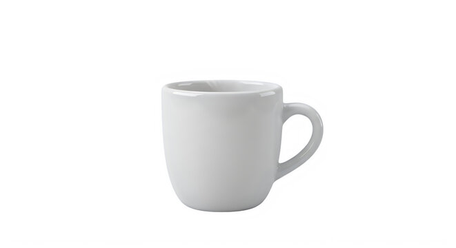 A white ceramic coffee mug with a handle on the side isolated on transparent background