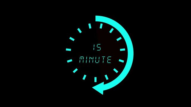 15 Min clock icon animation. 15 minute animation on black background and creating a stunning .