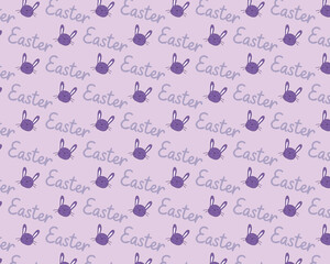 Happy Easter seamless pattern with easter bunnies, hand drawn purple easter bunny vector illustration wallpaper, Purple Easter egg bunny ears seamless pattern, Easter typography bunny Wrapper design.