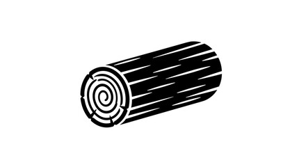 Black and White Stylized Log with Wood Grain and Rings