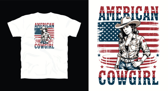 American cowgirl patriotic woman cowboy hat flag western style