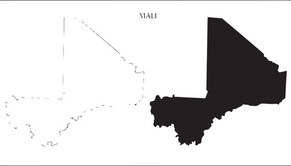 Mali map outline and filled silhouette for graphic design and cartography purposes in Africa. featuring country, shape, geographic with illustration © shakil