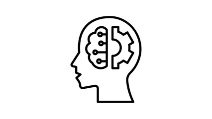 Brain with gear inside human head.