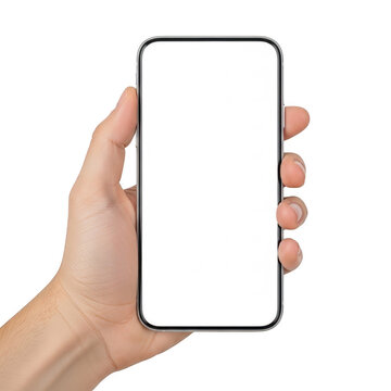 A hand holding a blank smartphone screen ready for user interaction