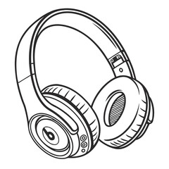 Sleek wireless headphones with b logo black and white vector sketch illustration, hand drawn graphic design element for audio themes © Monira