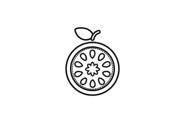Fototapeta premium Elegant Stylized Guava Fruit Slice Outline - Black and White Vector Art for High-End Organic Branding