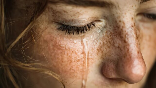 A poignant tear flowing from a closed eye, profoundly symbolizing the deep emotional journey of seeking sincere forgiveness, finding inner peace, and embracing personal healing