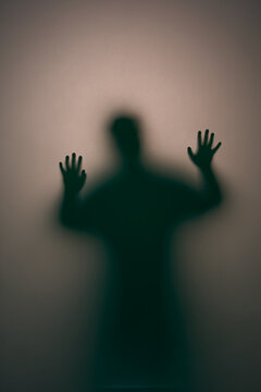 Horror Ghost Spooky Blurry Shadowy Figure Halloween Scary Frosted Glass Touching Wall Foggy Abstract Arrival