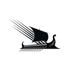 Viking Longship Silhouette Illustration on White.