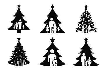 Obraz premium set of family christmas tree icon elements collection.