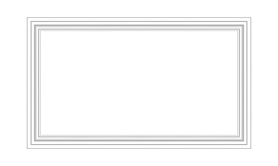 Blank wooden window, door, photo or picture frame with off white molding baseboard interior exterior wall design on transparent PNG background for gallery wall mockup realistic rectangle display