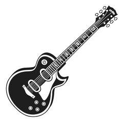 Fototapeta premium Electric guitar rock and roll musical instrument black and white isolated vector illustration on white background, flat design element