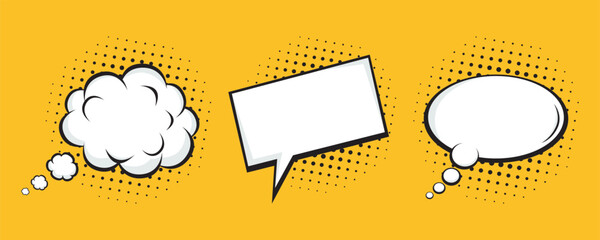 Vintage Pop Art Speech Bubbles with Halftone Shadows Vector Set  © VectorNest 95