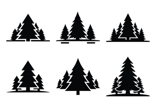set of pine forest icon elements collection.