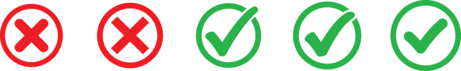 Obraz premium Checkmark cross icons approval rejection symbols green red vector set