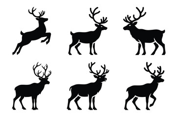 set of reindeer silhouette simple icon elements collection. © Bhabas
