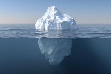 Iceberg Floating in Ocean Waters with Submerged Section Visible Underneath Surface in Isolated View