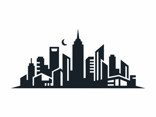 Modern City Skyline Silhouette with Moon