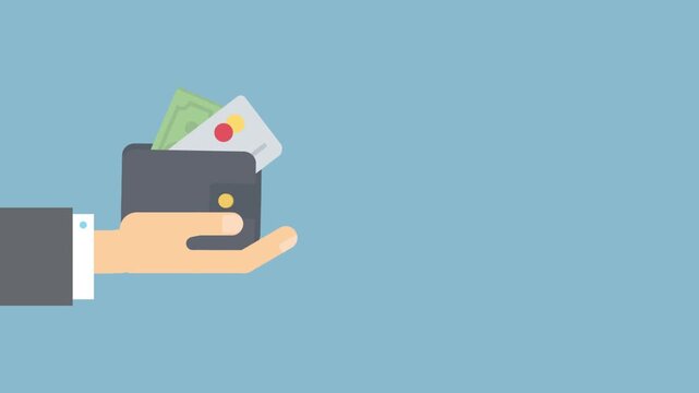 Hand holding wallet with cash and credit card money