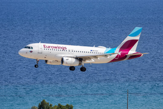 Eurowings Airbus A319 airplane at Rhodes airport in Greece