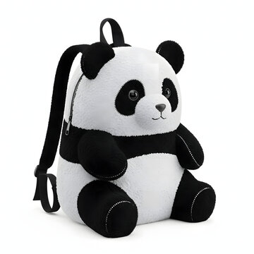 Cute panda bear backpack sitting on white background for travel or school  fun accessory transparent background