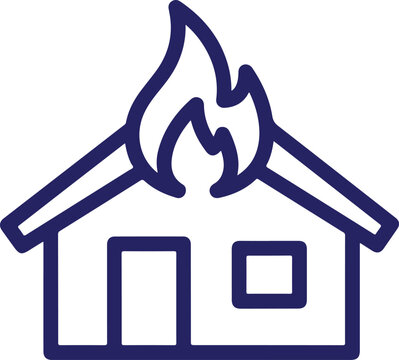 A house engulfed in flames with fire spreading across the roof. Vector, illustration
