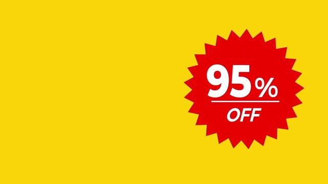 95% Off Animated Discount Badge Graphic on Yellow Background