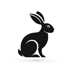 Obraz premium Minimal black silhouette rabbit icon sitting in profile with clean lines and distinct features, suitable for various design applications and illustrative purposes