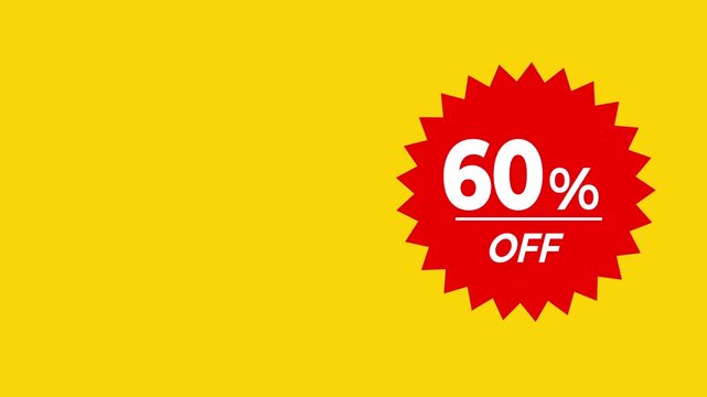 Animated 60% Off Sale Discount Tag on Yellow Background