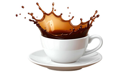 Coffee cup with brown liquid splashing upward, creating a crown shape