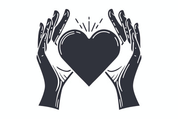 Fototapeta premium Empathy Embodied: Human Hands Carefully Holding a Heart Shape in Elegant Black and White Vector