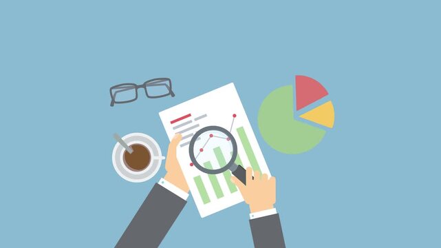 Analyzing Financial Graph With Magnifying Glass And Coffee